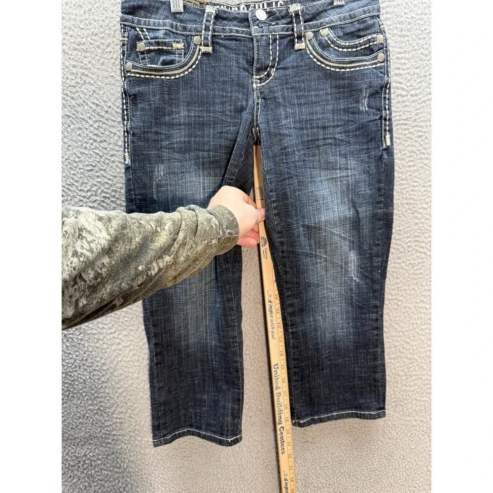 Hydraulic Jeans Womens 3/4 Blue Capri Thick Stitch‎ Flap Pocket Rockabilly Biker